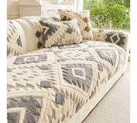 Plush Couch Cover, Boho Plaid Sofa Covers for 3 4 Cushion, Washable Non-slip sofa Cushion, Warm Farmhouse Slipcover, Furniture Protector for Pets, Love Seat, Armrest, Backre gray 70×70cm(27.5×27.5in)