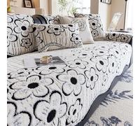 Plush Couch Covers, Washable Floral Print Half-Velvet Sofa slipcovers, Cat Scratch Resistant Furniture Protector Black 90x70cm