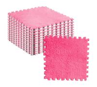 Plush Crawling Mat, 10 Pcs Plush Puzzle Floor Foam Mat Tiles Fluffy Cuttable Anti Slip Interlocking Carpet Tiles (A)
