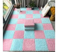 Plush Crawling Mat, Plush Puzzle Interlocking Foam Floor Mat Pack of 60 Multicolor Multiple Sizes (Light Blue+pink 1L x 1W cm)