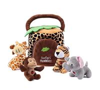 Plush Creations Talking Jungle Animals Toy Set (5 Pcs) Baby Stuffed Animal Set Includes Elephant, Monkey, Giraffe, Tiger Carrier/Organizer