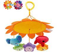 Plush Crib Mobile Sensory Hanging Toy for Bassinet Cot Bell, Soft Sunflower Nursery Windchime Decor, Early Visual Learning Ornament with Rattle (Yellow)