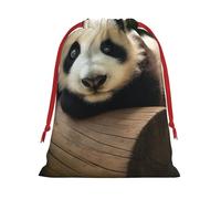 Plush Cute-Animal-Panda Christmas Drawstring Present Bags Large Size, Soft Velvet Goodie Bags With Red Ribbon Closure For Holiday Party Favors And Present Wrapping