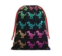 Plush Cute-Colorful-Dinosaur Christmas Drawstring Present Bags Large Size, Soft Velvet Goodie Bags With Red Ribbon Closure For Holiday Party Favors And Present Wrapping