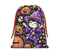 Plush Cute-Halloween-Witches-Pumpkins Christmas Drawstring Present Bags Large Size, Soft Velvet Goodie Bags With Red Ribbon Closure For Holiday Party Favors And Present Wrapping