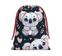 Plush Cute-Koala-Bear-Love Christmas Drawstring Present Bags Large Size, Soft Velvet Goodie Bags With Red Ribbon Closure For Holiday Party Favors And Present Wrapping