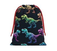 Plush Cute-Rainbow-Dinosaurs Christmas Drawstring Present Bags Large Size, Soft Velvet Goodie Bags With Red Ribbon Closure For Holiday Party Favors And Present Wrapping