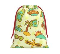 Plush Cute Tourism Icons Christmas Drawstring Present Bags Large Size, Soft Velvet Goodie Bags With Red Ribbon Closure For Holiday Party Favors And Present Wrapping