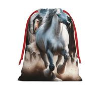 Plush Desert-Sand-Storm-Horse Christmas Drawstring Present Bags Large Size, Soft Velvet Goodie Bags With Red Ribbon Closure For Holiday Party Favors And Present Wrapping