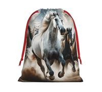 Plush Desert-Sand-Storm-Wild-Horse Christmas Drawstring Present Bags Large Size, Soft Velvet Goodie Bags With Red Ribbon Closure For Holiday Party Favors And Present Wrapping