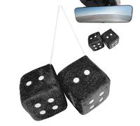 Plush Dice Car, Pair Hanging Fuzzy Car Cube Rear View Mirror, Car Accessories, Blue Plush Cube, Car Rear View Mirror Hanging Accessories, Retro Square Plush Dice for Car with White Dot