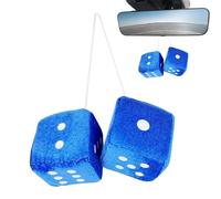 Plush Dice Car, Pair Hanging Fuzzy Car Cube Rear View Mirror, Car Accessories, Blue Plush Cube, Car Rear View Mirror Hanging Accessories, Retro Square Plush Dice for Car with White Dot