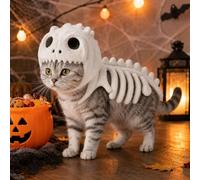 Plush Dino Skeleton Cat Cape Halloween Hood Photo Costume | Soft glow dinosaur skeleton cat costume, comfy for Halloween parties and pet photos