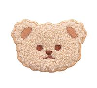 Plush Dog Bear Sheep Iron On Patches Badges, Stickers On Clothes Plush DIY Applique, Self Adhesive Stickers On Clothes Scarf DIY Stripes(Bear-Khaki)