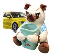 Plush Dog Car Tissue Box - Two-in- -e Multi-car Armrest Box Paper Box, Cartoon Car Trash Bin Car Tissue Dispenser, Car Tissue Box Trash Can For Storage Tissues Or Trash - White