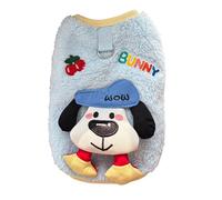 Plush Dog Pullover for Small Breeds, Warm Cozy Pet Clothing with Leash Ring, Cute Puppy Outfit Sleeveless Tank Top, Autumn Winter Apparel for Bichon Pomeranian Blue XS