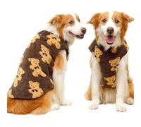 Plush Dog Vest for Large Dogs, Warm Fleece Winter Dog Coat with Cute Bear Pattern, Soft Flannel Pet Clothes for Pitbulls, Labradors, Golden Retrievers, Stretchy & Machine Washable