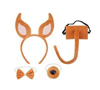 Plush Dogs Costume Set Dogs Ear Hair Hoop False Nose Brown Mesh Skirt Plush Tail Bowtie Foxes Ear Headband For Halloween Halloween Animals Costume Set Dogs Hair Hoop Set Plush Tail Foxes Ears Headband