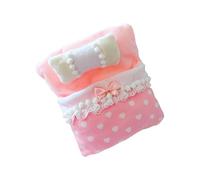 Plush Doll Bed for 3.9 - 6.7inch Figures - Mini Cotton Bed with Pillow & Blanket, Dollhouse Furniture Accessories, Fits Labubu & Other Collectible Dolls