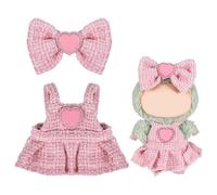 Plush Doll Clothes 2 Pcs Set - Pink Sitting Dress with Bow, Stylish plush Doll Accessories, Cute Outfit for 17cm Plush Dolls, Birthday Gift for Kids Girls Boys (No Doll)