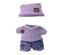 Plush Doll Clothes, Cute 6.7in/17cm Doll Outfits Knitted Hat Sweater & Pants Set Fashion Purple Winter Costume Accessories for Plush Toy Displaying Collecting