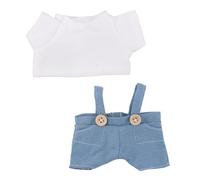 Plush Doll Clothes, Cute 6.7in Doll Outfits T-Shirt & Overalls Skirt Set Fashion Blue White Costume Stuff Accessories Ideal for Plush Toy Dressing Displaying Collecting