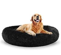 Plush Donut Cuddle Dog Bed Soft Fluffy Sofa Calming Cat Bed for Large Dogs Warm Puppy Cushion XXL Size for Extra Large/Medium Dogs Black 50cm