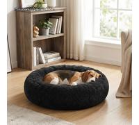 Plush Donut-Shaped Dog Crate Bed with Removable & Washable Cover, Black, Diameter 32 Inches x Height 8 Inches (80 x 20 cm)