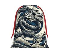 Plush Dragons-China-Cluture Christmas Drawstring Present Bags Large Size, Soft Velvet Goodie Bags With Red Ribbon Closure For Holiday Party Favors And Present Wrapping