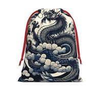 Plush Dragons-Power-Asian-Cluture Christmas Drawstring Present Bags Large Size, Soft Velvet Goodie Bags With Red Ribbon Closure For Holiday Party Favors And Present Wrapping