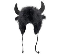Plush Ear Flaps Cap - Bison Horn Headwear, Costume Hat, Cosy Faux Material with Secure Chin Strap, Winter Theme Party Equipment for Men Women