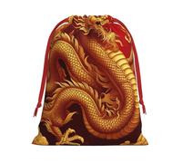 Plush East-China-Golden-Dragon Christmas Drawstring Present Bags Large Size, Soft Velvet Goodie Bags With Red Ribbon Closure For Holiday Party Favors And Present Wrapping
