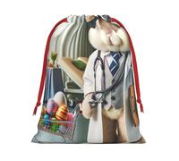 Plush Easter-Rabbit-Doctor-Eggs Christmas Drawstring Present Bags Large Size, Soft Velvet Goodie Bags With Red Ribbon Closure For Holiday Party Favors And Present Wrapping