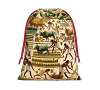 Plush Egyptian-Agricultural-Scenes Christmas Drawstring Present Bags Large Size, Soft Velvet Goodie Bags With Red Ribbon Closure For Holiday Party Favors And Present Wrapping