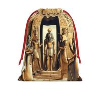 Plush Egyptian-Gods-Pharaohs Christmas Drawstring Present Bags Large Size, Soft Velvet Goodie Bags With Red Ribbon Closure For Holiday Party Favors And Present Wrapping