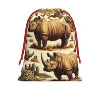 Plush Endangered-Rhino-Yellow-Desert Christmas Drawstring Present Bags Large Size, Soft Velvet Goodie Bags With Red Ribbon Closure For Holiday Party Favors And Present Wrapping