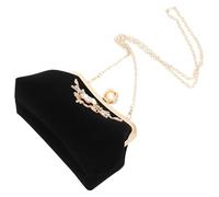 Plush Fabric Evening Bag with Rhinestone Chain Strap, Black Women’s Party Clutch Purse for Wedding Banquet and Formal Events