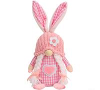 Plush Faceless Bunny Doll with Grid Pattern and Bendable Ears Arms for Easter, Spring or Everyday Decor Needs (Women)