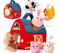 Plush Farm Animal Toy Set for Kids - 7-Piece Soft Plush Toys with Barn Carrier, Includes Cow, Horse, Sheep, Pig, Rabbit & Chicken - Perfect for Toddlers, Baby Gifts & Learning Play