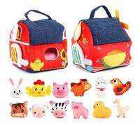 Plush Farm Toys -3D Farm Early Education House, A Storage-type Fabric Alphabet Learning Toy | Washable Soft Fabric | Built-in Bell/rotating Windmill/Mirror