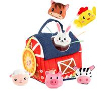 Plush Farm Toys - Soft Portable Developmental Interactive Stuffed Animals for Evaluating | Sensory Barn with Carrying Handle, Cuddly Farmhouse Playset for Boys, Girls, and Children