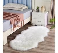 Plush Faux Sheepskin Rug-Ultra,Soft Fluffy Bedside Carpet,Non-slip Washable Floor Mat,Modern Decorative Beige/Red/Pink/Grey Rug for Bedroom Living Room Deep Pile Rugs,White,100 * 60cm