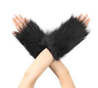 Plush Fingerless Gloves Half Finger Novelty Thermal Mittens Furry Plush Bear Fox Animal Paw Glove Cat Wolf Faux Fur Mittens Cute Claw Gloves Warm Winter Cat Cosplay Glove for Women Halloween Costume