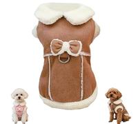 Plush Fleece Dog Vest with Bow and D-Ring, Warm Soft Winter Coat for Small Dogs, Snug Windproof Jacket for Indoor Outdoor Use, 5 Sizes, Brown Pink 2 Color Options, 20 to 40 cm (Brown, 40x18x1cm)