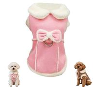 Plush Fleece Dog Vest with Bow and D-Ring, Warm Soft Winter Coat for Small Dogs, Snug Windproof Jacket for Indoor Outdoor Use, 5 Sizes, Brown Pink 2 Color Options, 20 to 40 cm (Pink, 35x16x1cm)