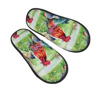 Plush Fleece Home Slippers Chicken And Rooster In The Grass Indoor Bedroom Slippers Polyester Closed Toe House Shoes For Women, Men, Hotel M