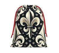Plush Fleur-De-Lis-Black-White Christmas Drawstring Present Bags Large Size, Soft Velvet Goodie Bags With Red Ribbon Closure For Holiday Party Favors And Present Wrapping