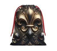Plush Fleur-De-Lis-Bronze-Vintage Christmas Drawstring Present Bags Large Size, Soft Velvet Goodie Bags With Red Ribbon Closure For Holiday Party Favors And Present Wrapping
