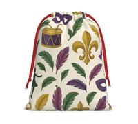 Plush Fleur-De-Lis Carnival Design Christmas Drawstring Present Bags Large Size, Soft Velvet Goodie Bags With Red Ribbon Closure For Holiday Party Favors And Present Wrapping