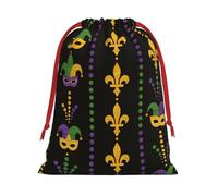 Plush Fleur-De-Lis Fat Tuesday Christmas Drawstring Present Bags Large Size, Soft Velvet Goodie Bags With Red Ribbon Closure For Holiday Party Favors And Present Wrapping